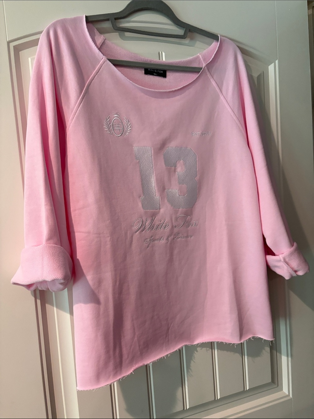 White Fox Boutique Pink Crewneck Sweatshirt with '13' Graphic